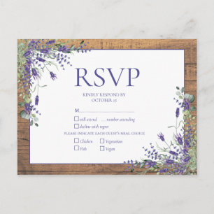 Lavender Eucalyptus Botanical Wood Wedding RSVP Invitation Postcard