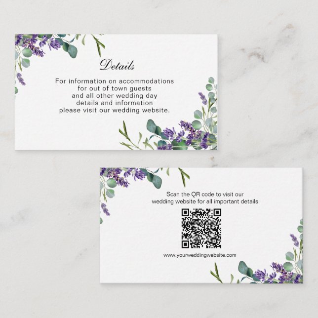 Lavender Eucalyptus Détails du Mariage Carte de bo (Devant / Derrière)