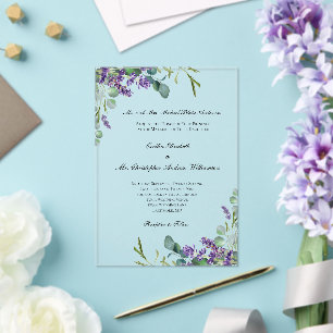 Lavender Eucalyptus Elegant Formal Wedding Acrylic Invitations
