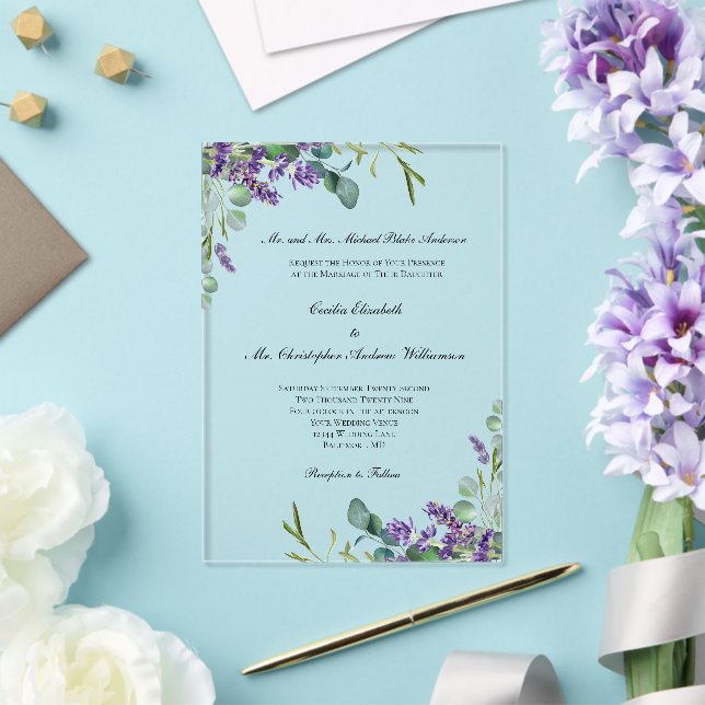 Lavender Eucalyptus Elegant Formal Wedding Acrylic Invitations (Insitu (Wedding))