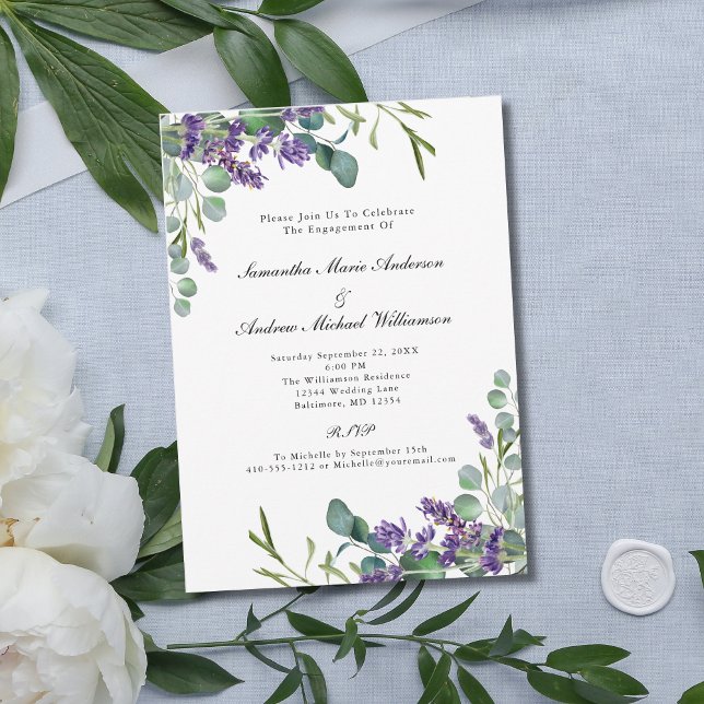 Lavender Eucalyptus Floral Botanical Engagement Invitation (Lavender Eucalyptus Floral Watercolor Elegant Formal Engagement Party Invitation)