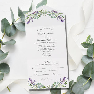 Lavender Eucalyptus Floral Budget Wedding All In One Invitation