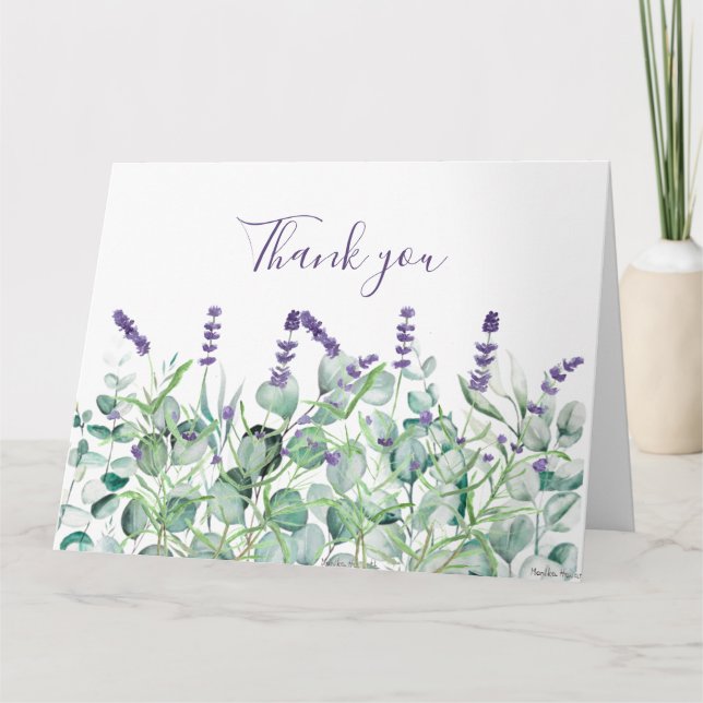 Lavender Eucalyptus Floral Wedding Thank you  Card (Front)