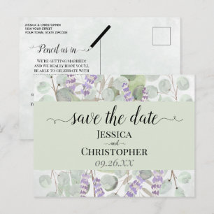 Lavender & Eucalyptus Green Wedding Save the Date Announcement Postcard