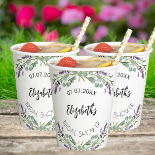 Lavender eucalyptus greenery bridal shower paper cups