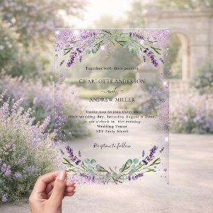Lavender eucalyptus greenery evening wedding  acrylic invitations