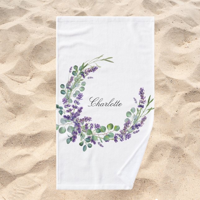 Lavender eucalyptus greenery name script bath towel set (Creator Uploaded)