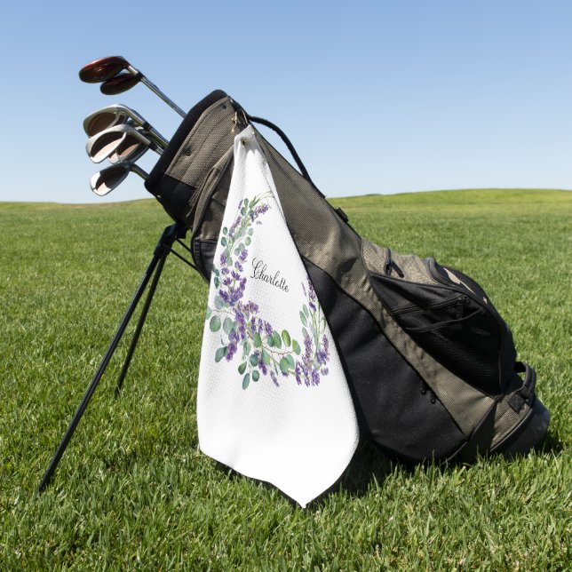 Lavender eucalyptus greenery name script golf towel (Green)