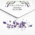 Lavender eucalyptus greenery return address label<br><div class="desc">A white background decorated with lavender florals,  flowers and eucalyptus greenery. Personalize and add your name and address. Perfect for a bridal shower,  baby shower or birthday party invitations.</div>