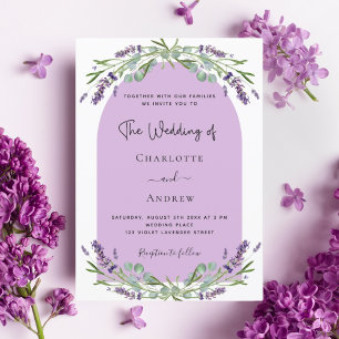 Lavender eucalyptus greenery violet arch wedding invitation