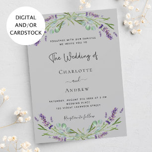 Lavender eucalyptus greenery violet grey wedding  invitation