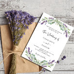 Lavender eucalyptus greenery violet wedding  invitation<br><div class="desc">A white background decorated with lavender flowers and eucalyptus greenery. Personalize and your names and details. 
Back: lavender,  violet coloured background.</div>