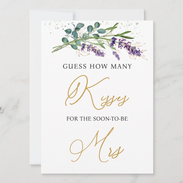 Lavender Eucalyptus Guess How Many Kisses Game  Invitation (Front)