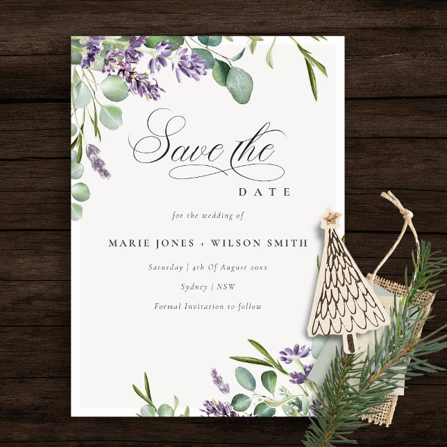 Lavender Eucalyptus Leafy Bunch Save the Date Card (Creator Uploaded)