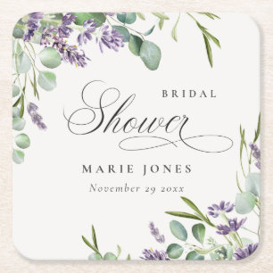 Lavender Eucalyptus Leafy Foliage Bridal Shower Square Paper Coaster