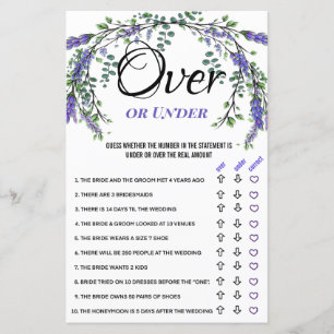Lavender eucalyptus Over Under Bridal Shower Game