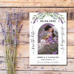 Lavender eucalyptus photo QR wedding save the date<br><div class="desc">A modern and elegant Save the Date for a wedding. A white background decorated with lavender flowers and eucalyptus greenery. Personalize and add a date, photo and your names. The text: Save the Date is written with a large trendy hand lettered style script. Back: green background, your url to your...</div>