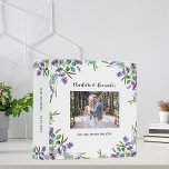 Lavender eucalyptus photo wedding album binder<br><div class="desc">A stylish white background decorated with lavender florals and eucalyptus greenery.  Personalize and add a photo,  your names and wedding date. 
Spine: add your text.</div>