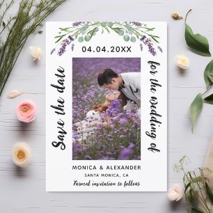 Lavender eucalyptus photo wedding Save the Date