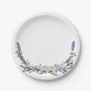 Lavender Eucalyptus pink white rose Paper Plate