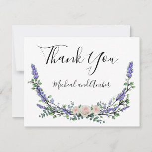 Lavender Eucalyptus pink white roses Thank You Card