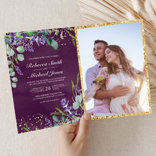 Lavender Eucalyptus Purple Photo QR Code Wedding Invitation