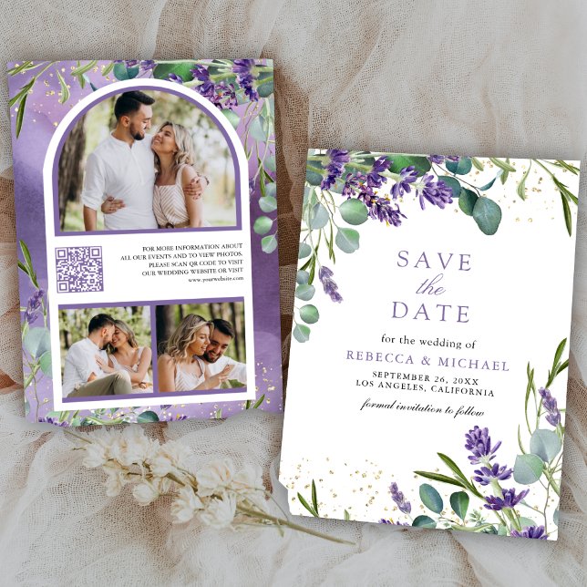 Lavender Eucalyptus QR Code Photo Wedding Save The Date (Creator Uploaded)