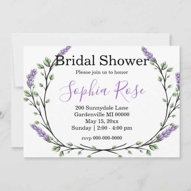Lavender Eucalyptus romantic boho Bridal shower In Invitation (Front)