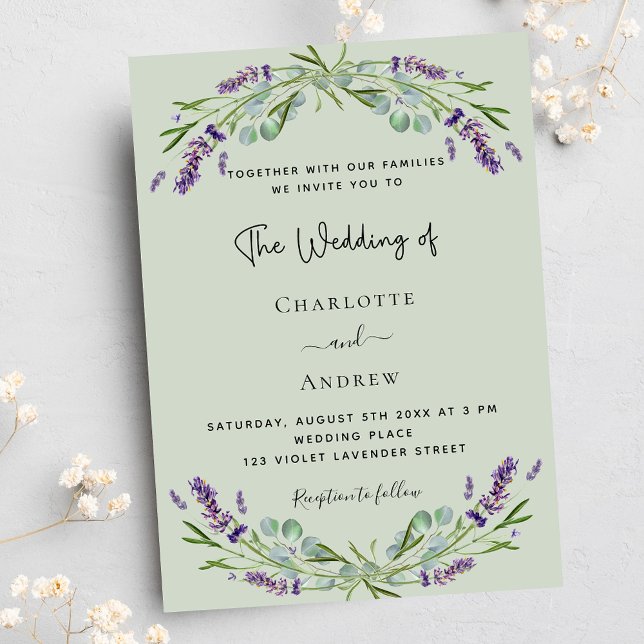 Lavender eucalyptus sage green wedding  invitation postcard (Creator Uploaded)
