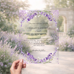 Lavender eucalyptus sparkles evening wedding  acrylic invitations