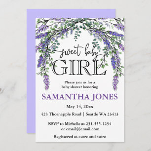 Lavender eucalyptus watercolor baby shower  invitation