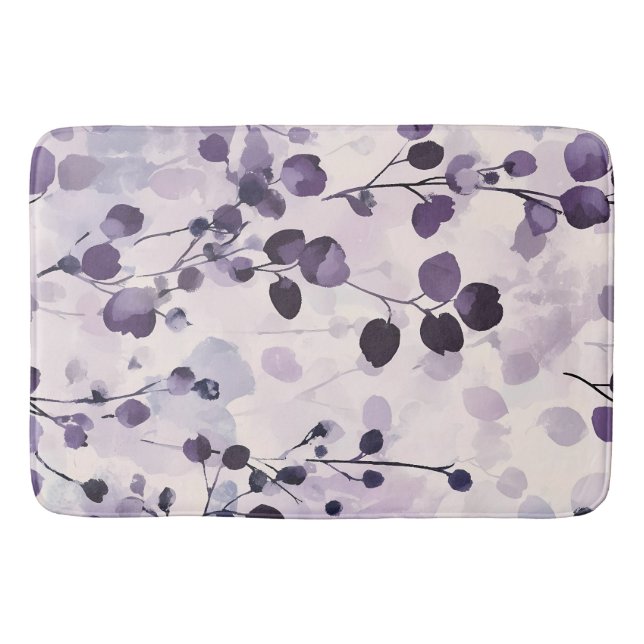 Lavender Eucalyptus Watercolor Floral  Bath Mat (Front)
