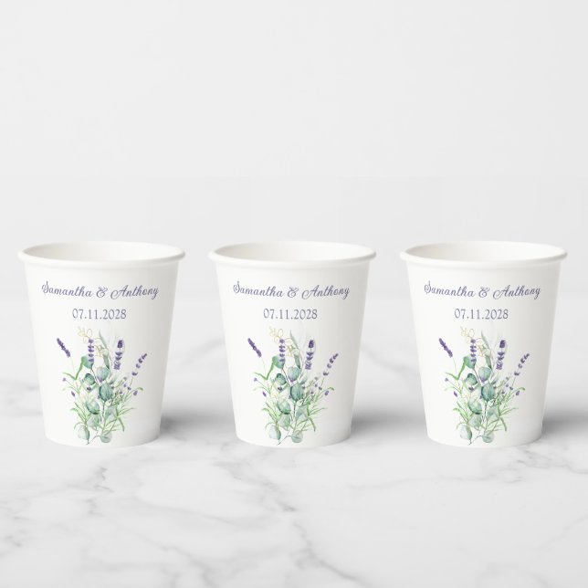 Lavender Eucalyptus Watercolor Herbs Wedding Paper Cups (Multi)