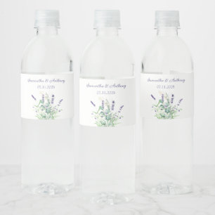 Lavender Eucalyptus Watercolor Herbs Wedding Water Bottle Label