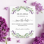 Lavender eucalyptus wedding budget save the date flyer<br><div class="desc">Please note that this Save the date is on flyer paper and very thin. Envelopes are not included. For thicker Save the Date cards (same design) please visit our store. A modern and elegant Save the Date for a wedding. A white background decorated with lavender flowers and eucalyptus greenery. Personalize...</div>