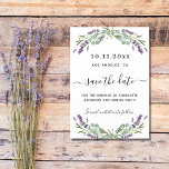 Lavender eucalyptus wedding save the date<br><div class="desc">A modern and elegant Save the Date for a wedding. A white background decorated with lavender flowers and eucalyptus greenery.  Personalize and add a date and your names. The text: Save the Date is written with a large trendy hand lettered style script.
Back: green background</div>