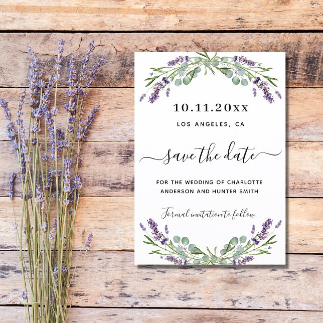 Lavender eucalyptus wedding save the date announcement postcard (Creator Uploaded)