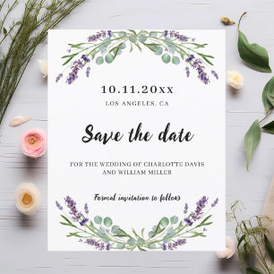 Lavender eucalyptus wedding save the date card