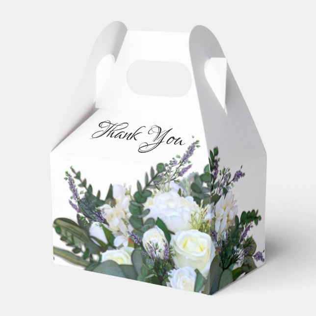 Lavender Eucalyptus white roses greenery  Favor Box (Front Side)