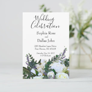 Lavender Eucalyptus white roses greenery    Invitation