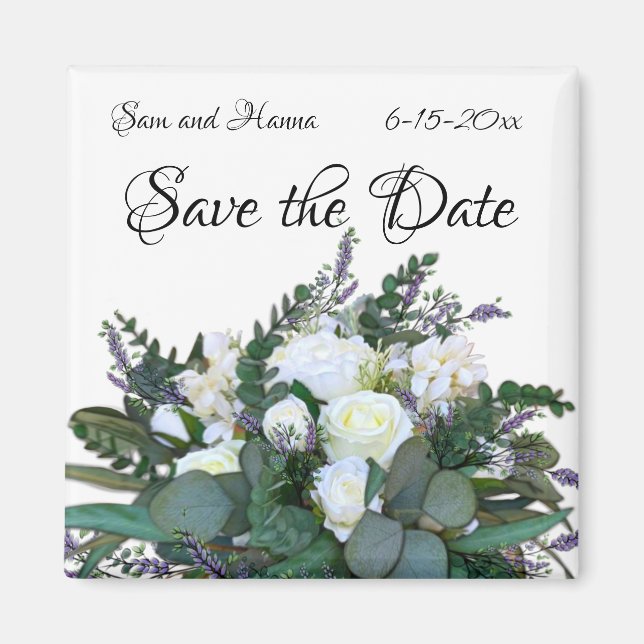 Lavender Eucalyptus white roses greenery    Magnet (Front)