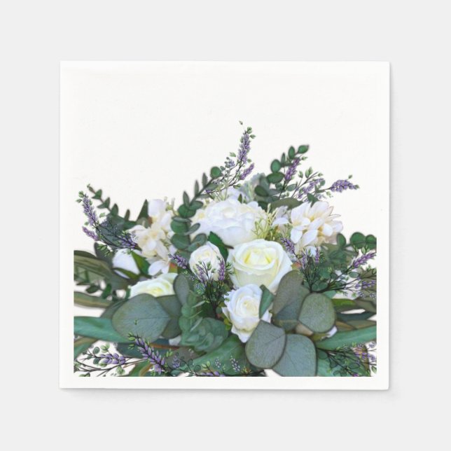 Lavender Eucalyptus white roses greenery     Napkin (Front)