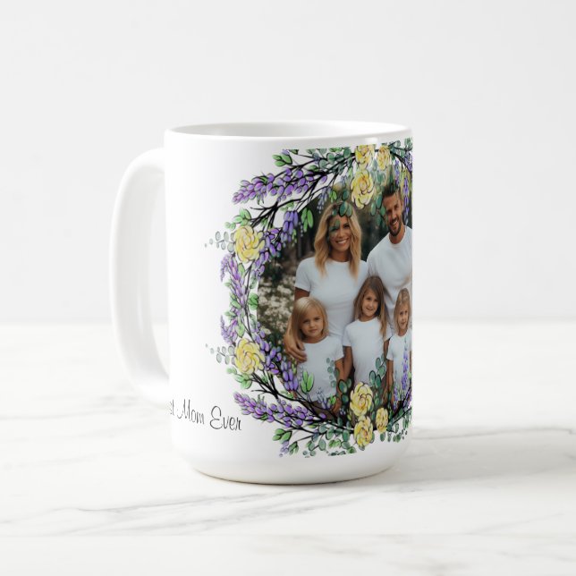 Lavender eucalyptus yellow rose personalized photo coffee mug (Front Left)