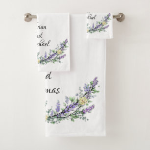 Lavender Eucalyptus yellow roses watercolor  Bath  Towel Set