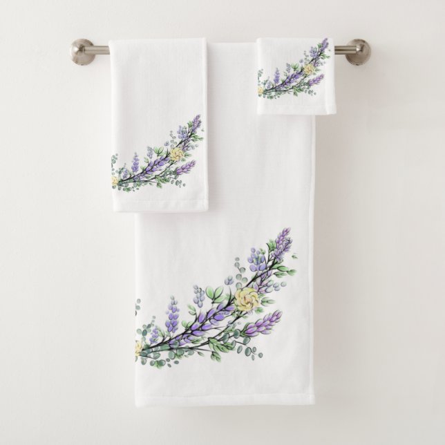 Lavender Eucalyptus yellow roses watercolor  Bath Towel Set (Insitu)
