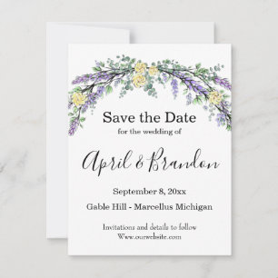 Lavender Eucalyptus yellow roses watercolor  Save The Date