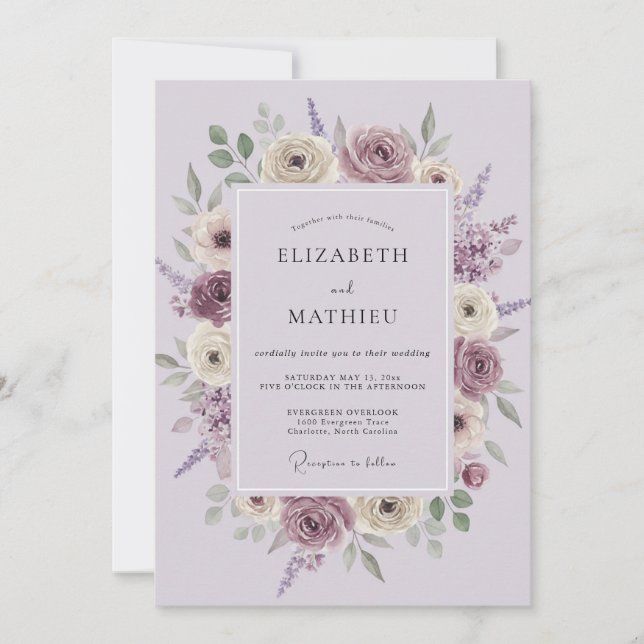 Lavender Exquisite Floral Wedding Invitation (Front)