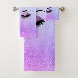 Lavender Eyes On Colourful Background Bath Towel Set