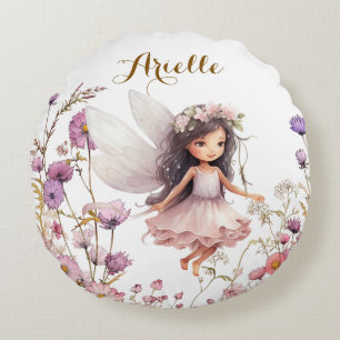 Lavender fairy wildflower pixie birthday gift round pillow