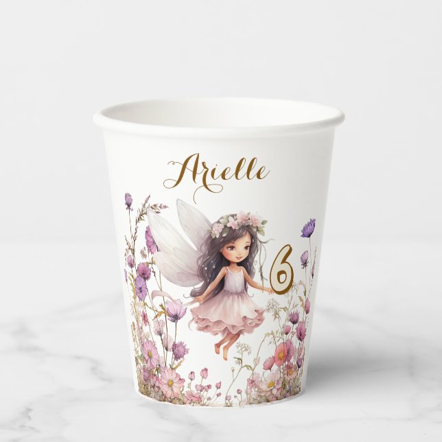 Lavender Fairy wildflower pixie birthday Paper Cups (Front)